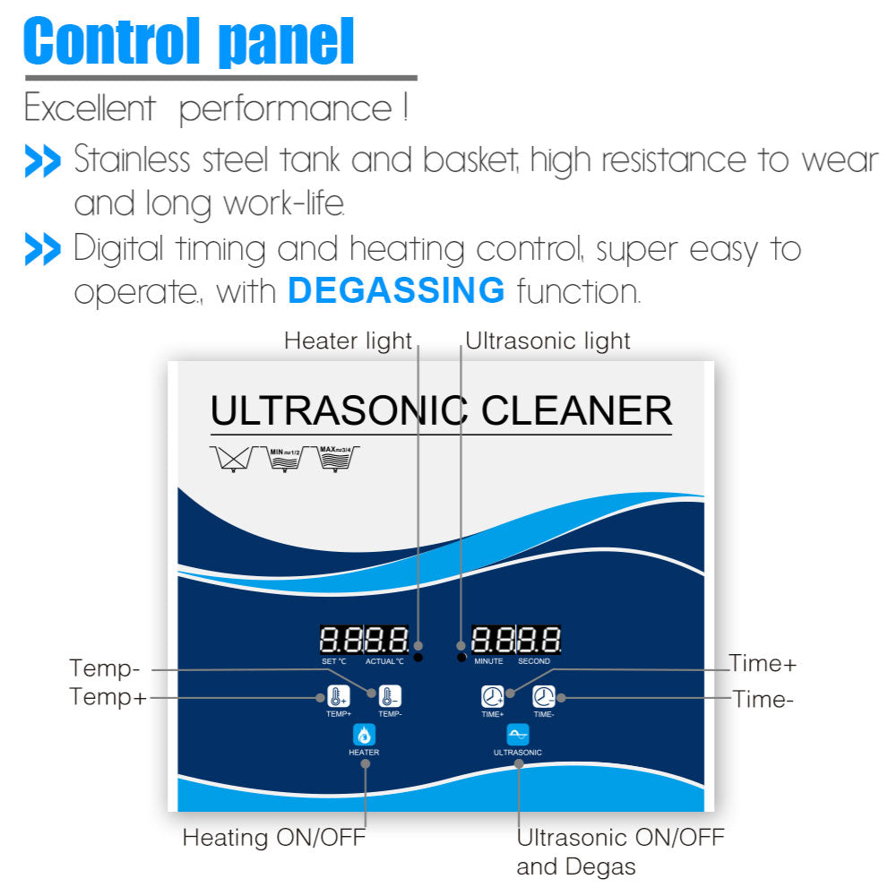 10L Digital Ultrasonic Cleaner Jewelry Ultra Sonic Bath Degas Parts Cleaning 7