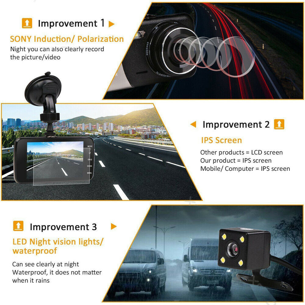 1080P Car Dash Camera Dual Front and Rear Video DVR Recorder Night Vision Kit 9
