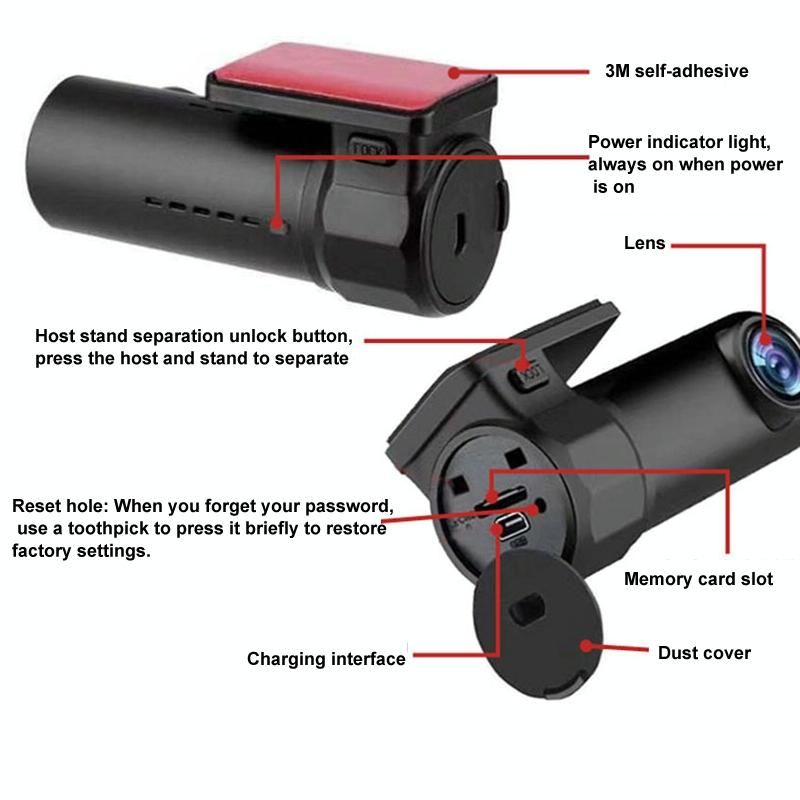 1080p Wifi Dash Cam with 170 Degree Wide Angle Lens - Hidden Car Recorder Black 9