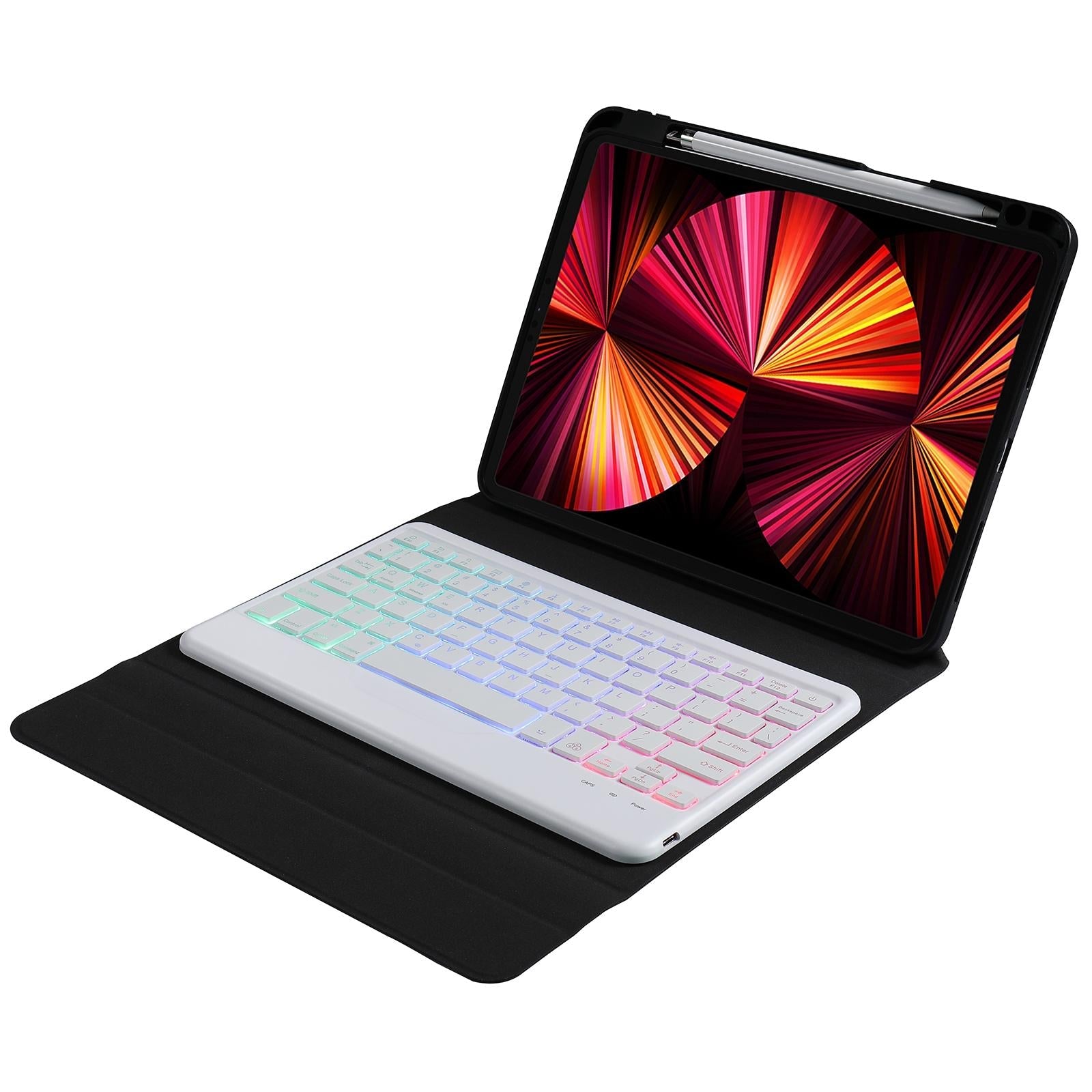 10.2 / 10.5 Inch Bluetooth Keyboard Tablet Case With Triangle Holder & Pen Slot - Black Diamond Pattern 13