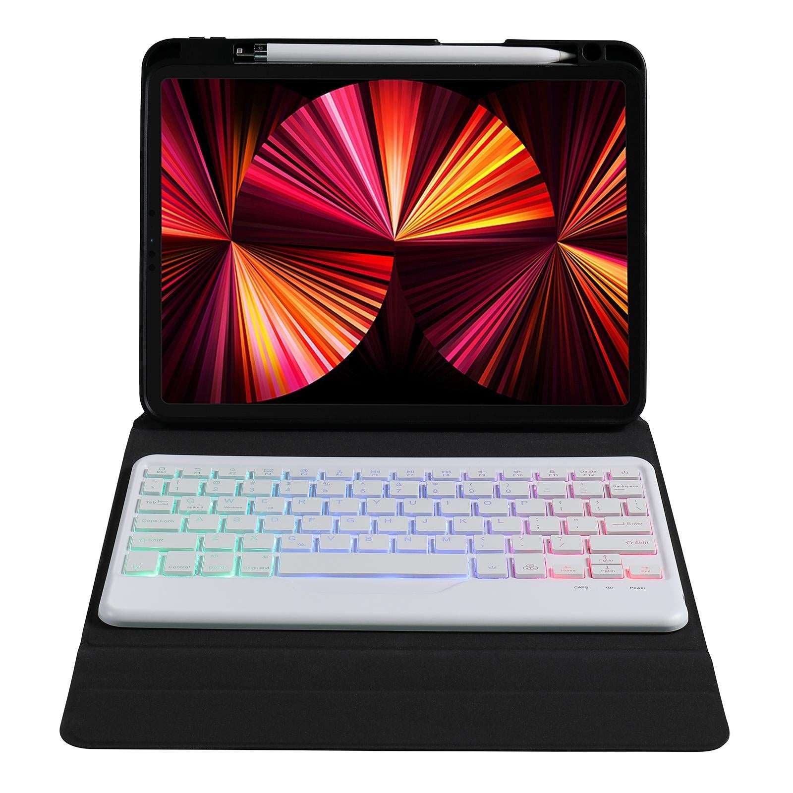 10.2 / 10.5 Inch Bluetooth Keyboard Tablet Case With Triangle Holder & Pen Slot - Black Diamond Pattern 14