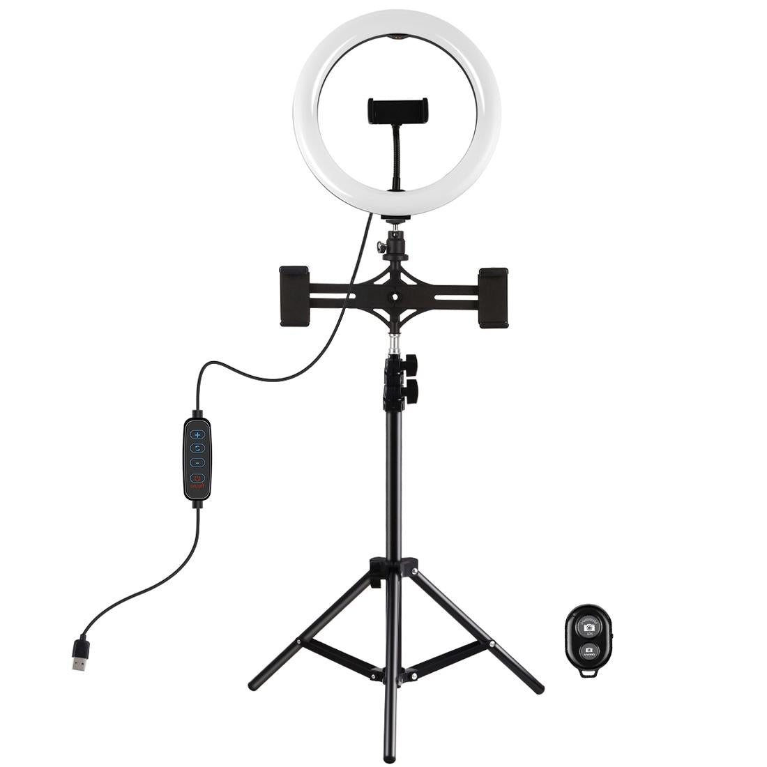 10.2 Led Ring Light with Tripod & Dual Phone Brackets - Usb Dimmable Dual Colour Temperature Selfie Remote - Black 3