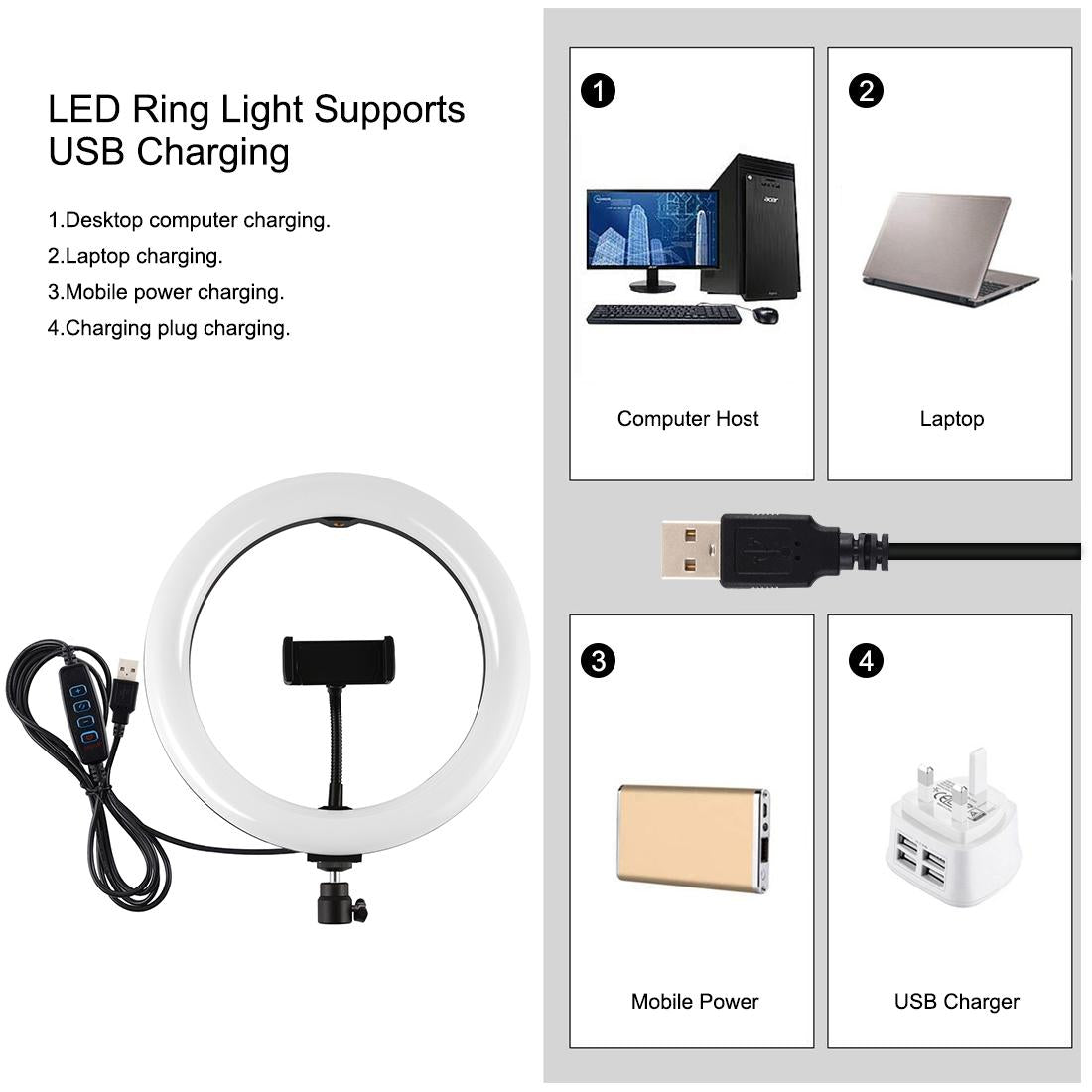 10.2 Led Ring Light with Tripod & Dual Phone Brackets - Usb Dimmable Dual Colour Temperature Selfie Remote - Black 8
