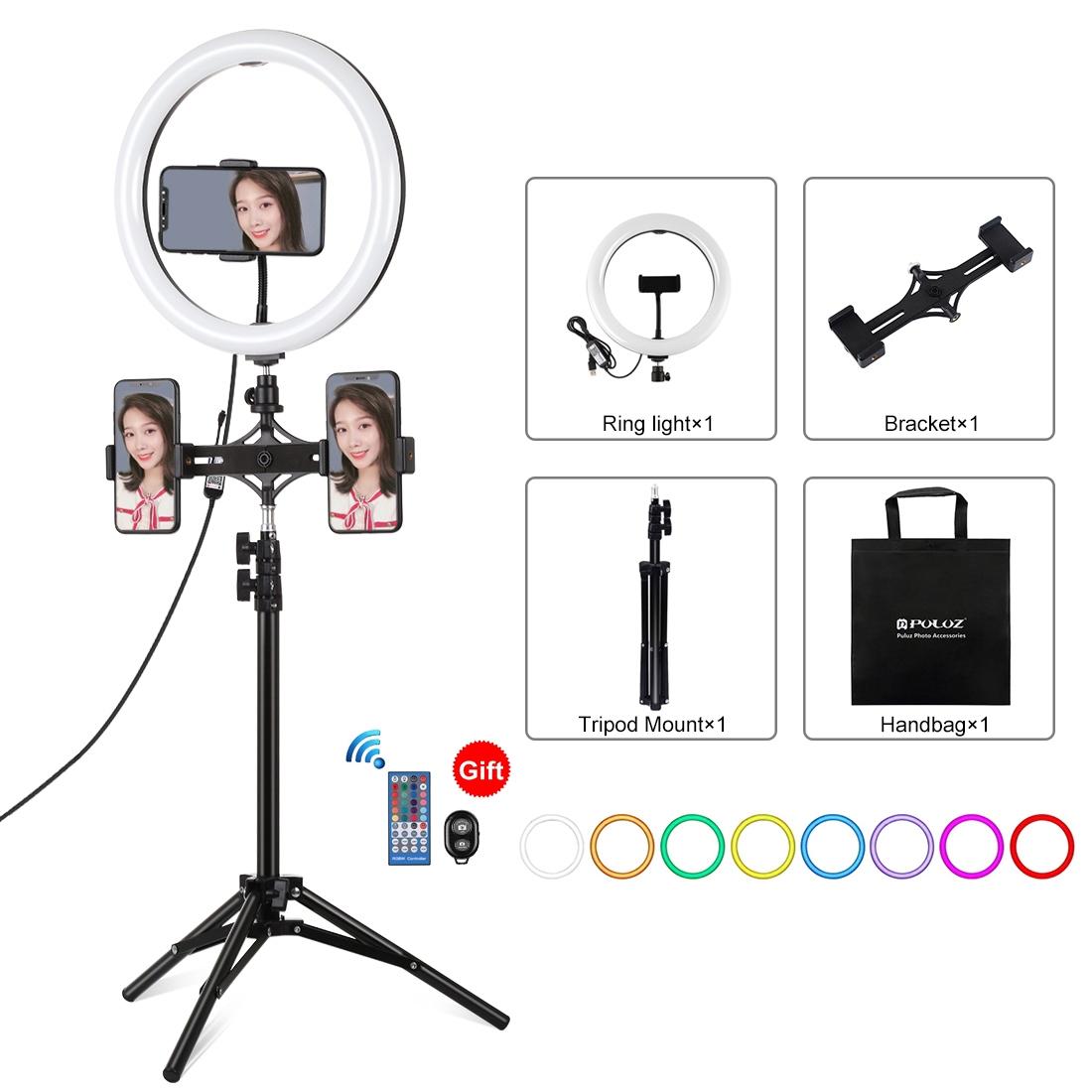 10.2 Curved Rgbw Led Ring Light Kit with Tripod Dual Phone Brackets Remote and Clamp 2