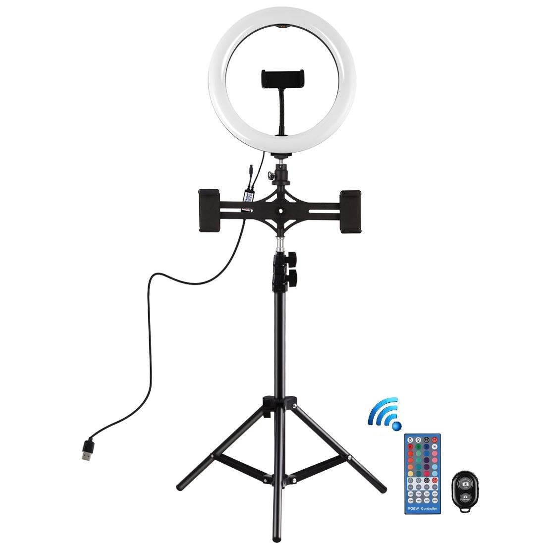 10.2 Curved Rgbw Led Ring Light Kit with Tripod Dual Phone Brackets Remote and Clamp 3