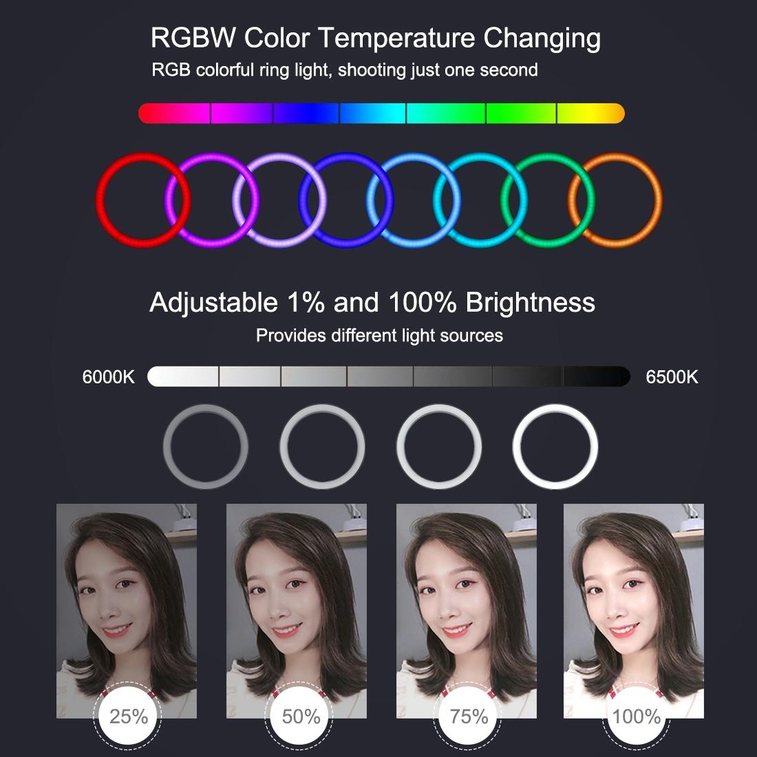 10.2 Curved Rgbw Led Ring Light Kit with Tripod Dual Phone Brackets Remote and Clamp 13