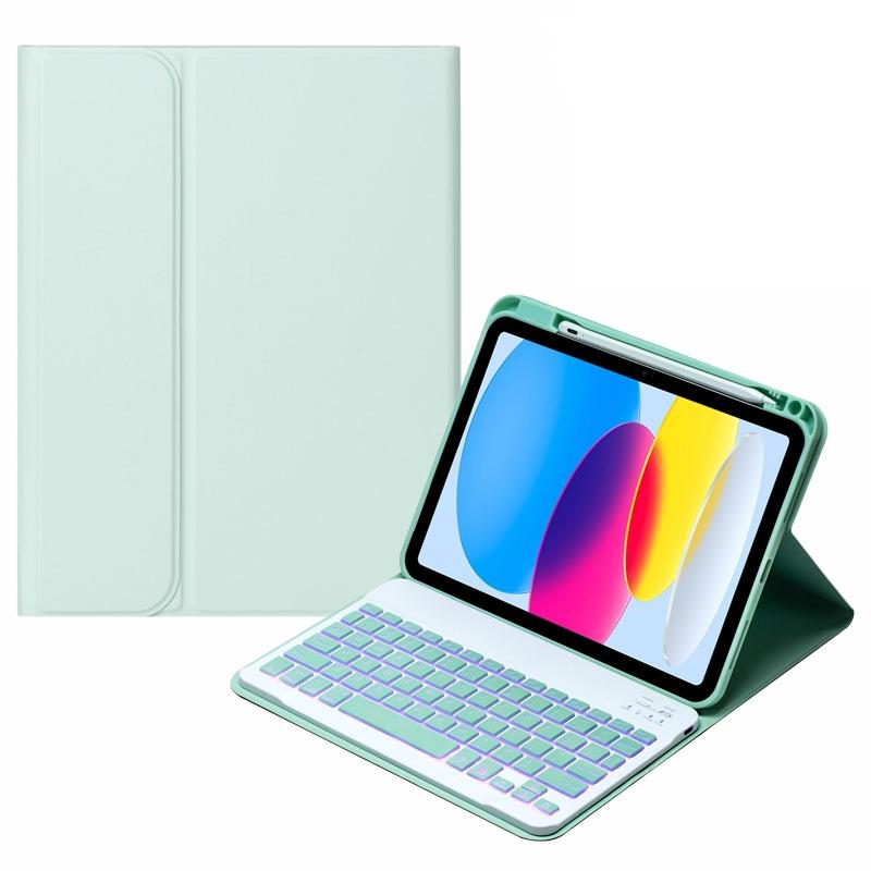 10.9 Ipad 10Th Gen 2022 Backlit Keyboard Case With Pen Slot - Bluetooth Leather - Dark Green 8