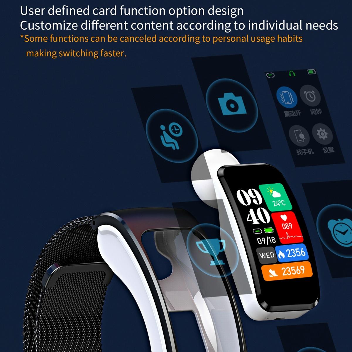 1.08 Inch Steel Band Earphone Detachable Life Waterproof Smart Watch Support Bluetooth Call - Silver 9