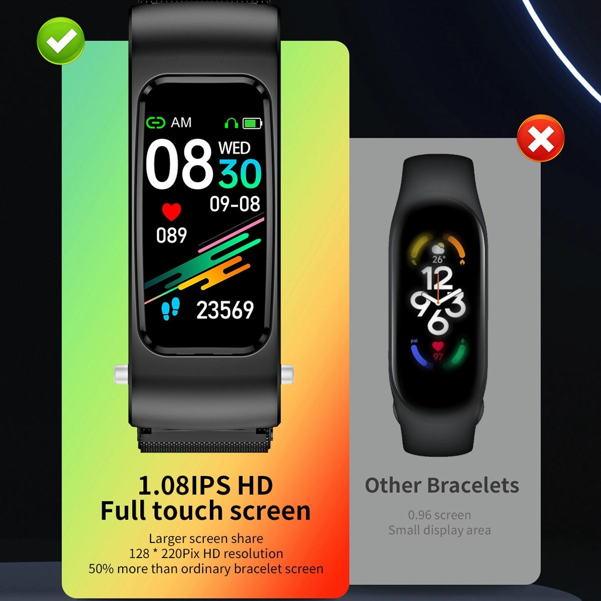 1.08 Inch Steel Band Earphone Detachable Life Waterproof Smart Watch Support Bluetooth Call - Silver 12