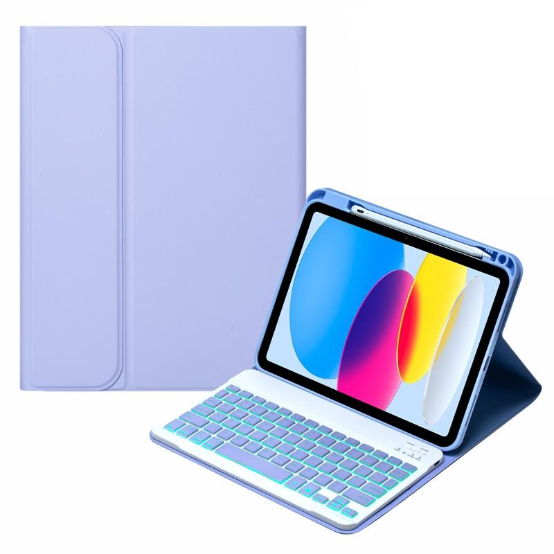 10.9 Ipad 10Th Gen 2022 Backlit Keyboard Case With Pen Slot - Bluetooth Leather - Light Purple 1