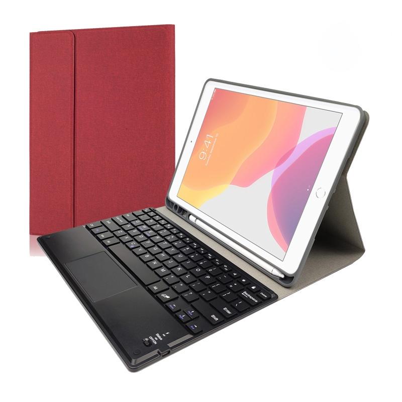 10.2 Ipad Keyboard Case With Touchpad Pen Slot & Bracket - Detachable Magnetic Silk Pattern Tpu - Red 2