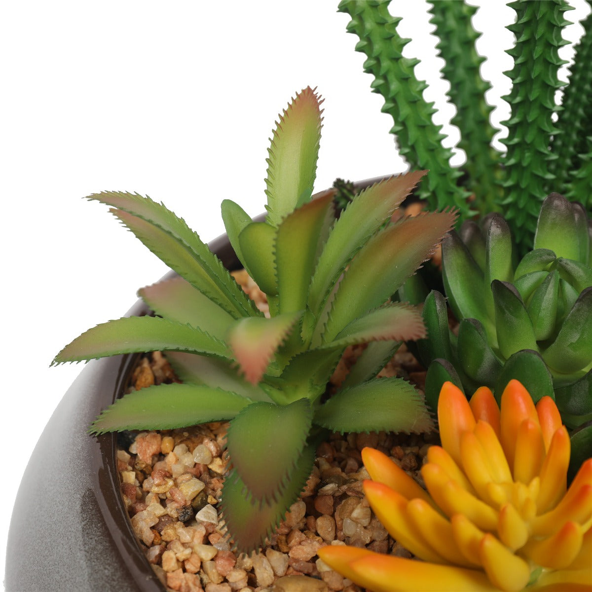 Potted Artificial Succulents with Round Decorative Bowl 19cm 3