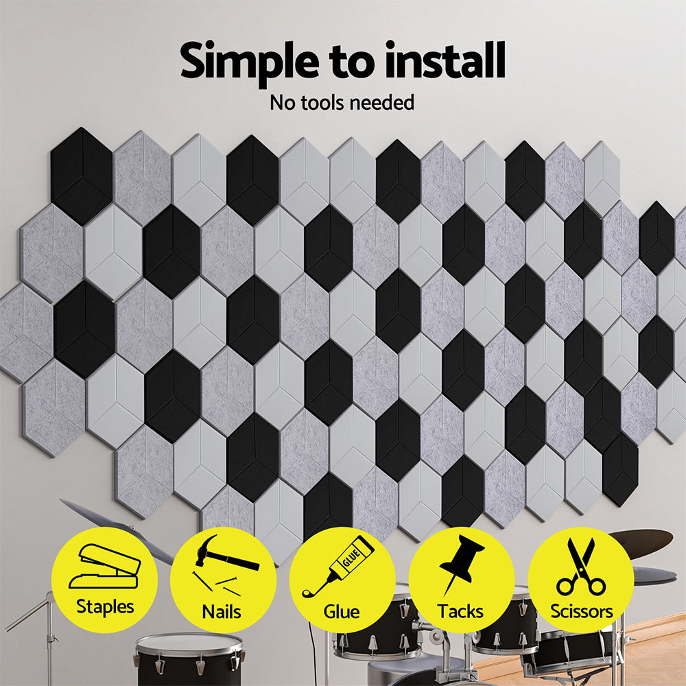 Alpha Acoustic Foam 12pcs 35x30x0.9cm Soundproof Absorption Panel Adhesive Grey 6