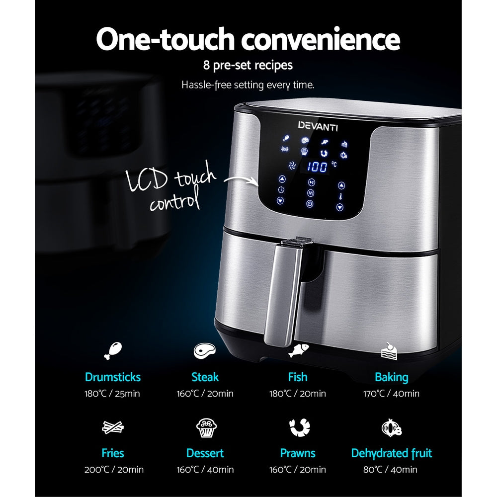 Devanti Air Fryer 7L LCD Fryers Stainless Steel 3