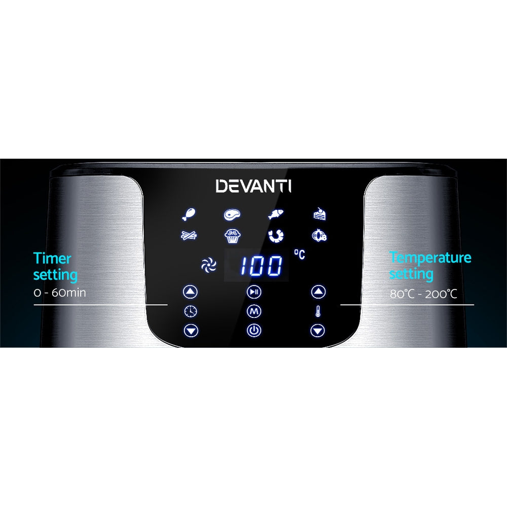 Devanti Air Fryer 7L LCD Fryers Stainless Steel 4