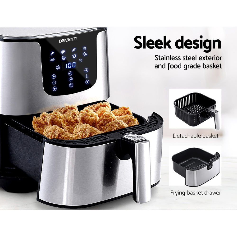 Devanti Air Fryer 7L LCD Fryers Stainless Steel 5