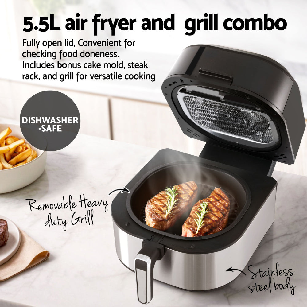 Devanti 5.5L Air Fryer & Grill LCD Fryers 1500W 5