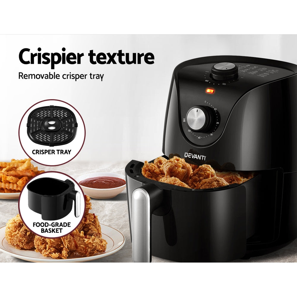 Devanti Air Fryer 2.5L Knob Fryers 6