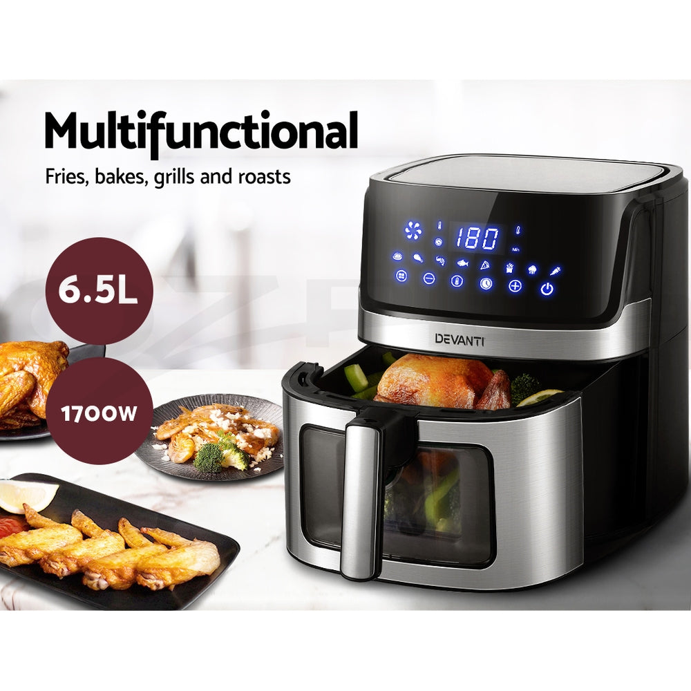 Devanti Air Fryer 6.5L LCD Fryers Clear Window 5