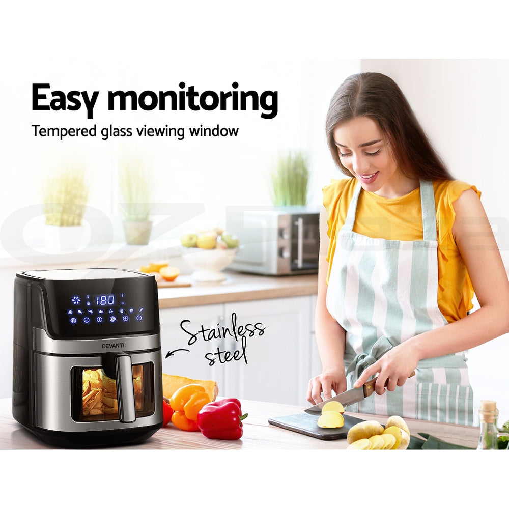 Devanti Air Fryer 6.5L LCD Fryers Clear Window 6