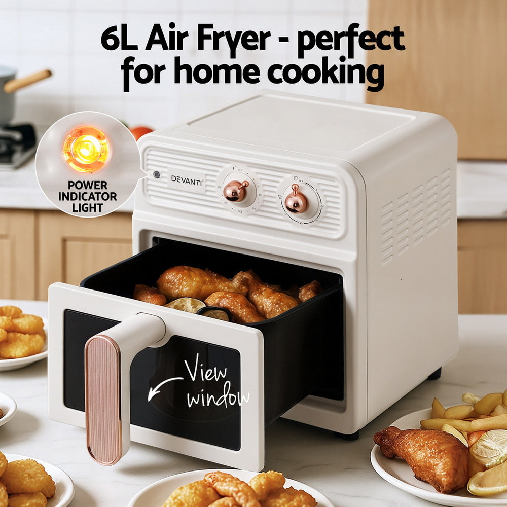 Devanti 6L Air Fryer Knob Control 1700W Cream 5