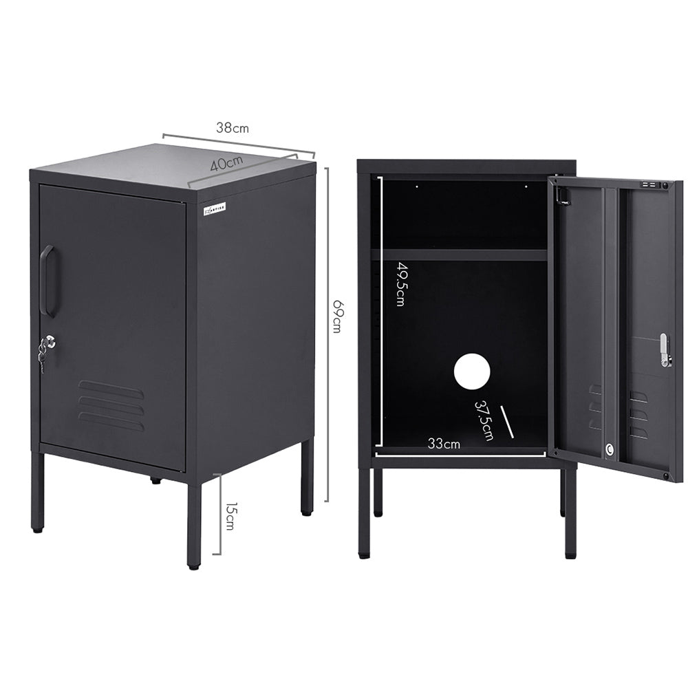 Artiss Bedside Table Metal Cabinet - Black 4