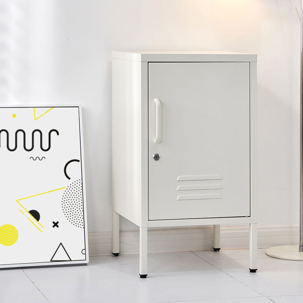 Artiss Bedside Table Metal Cabinet - White 7