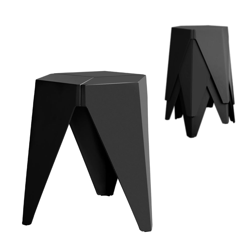 Artiss 4PC Puzzle Stool Plastic Bar Stools Stackable Black 7