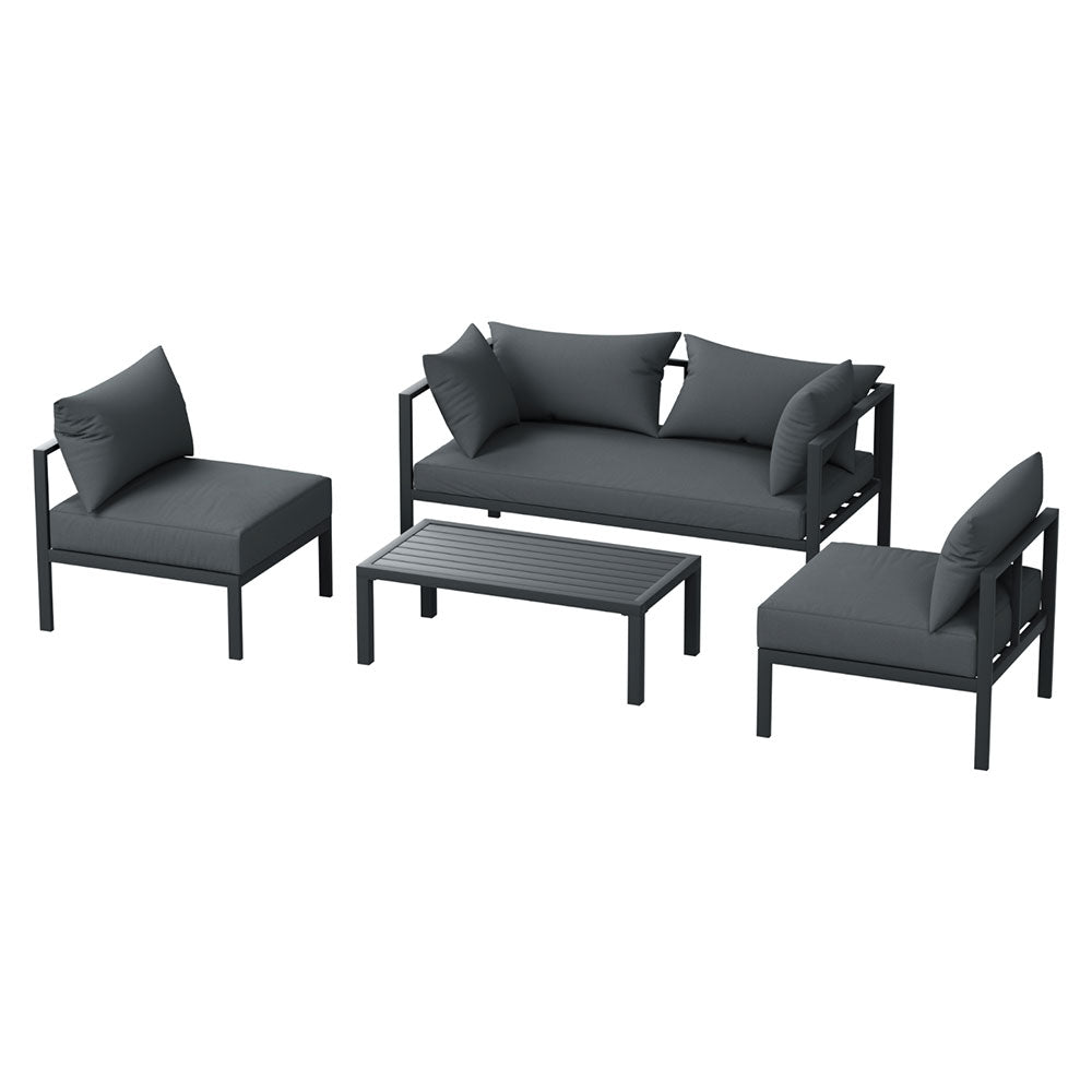 Gardeon 4 Seater Outdoor Sofa Set Aluminium Patio Furniture Setting 4PC Charcoal 3