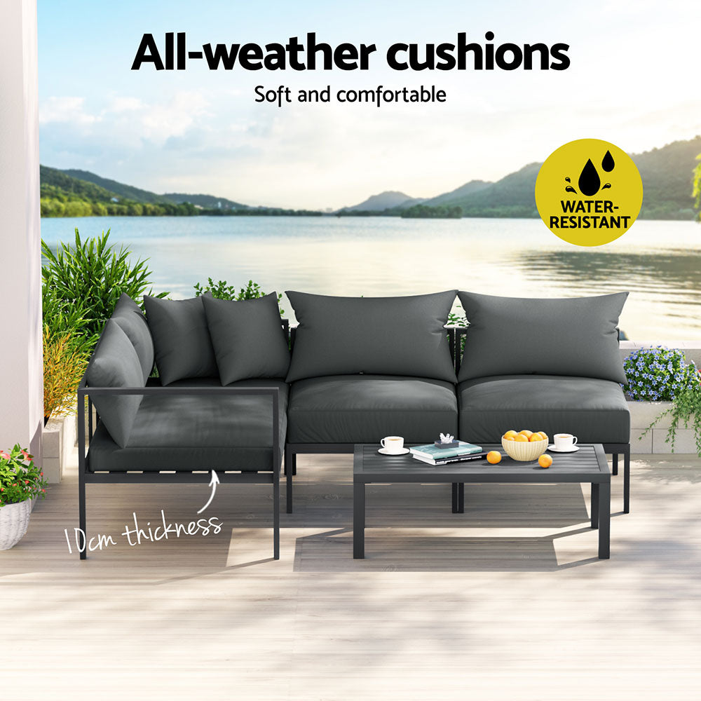Gardeon 4 Seater Outdoor Sofa Set Aluminium Patio Furniture Setting 4PC Charcoal 4