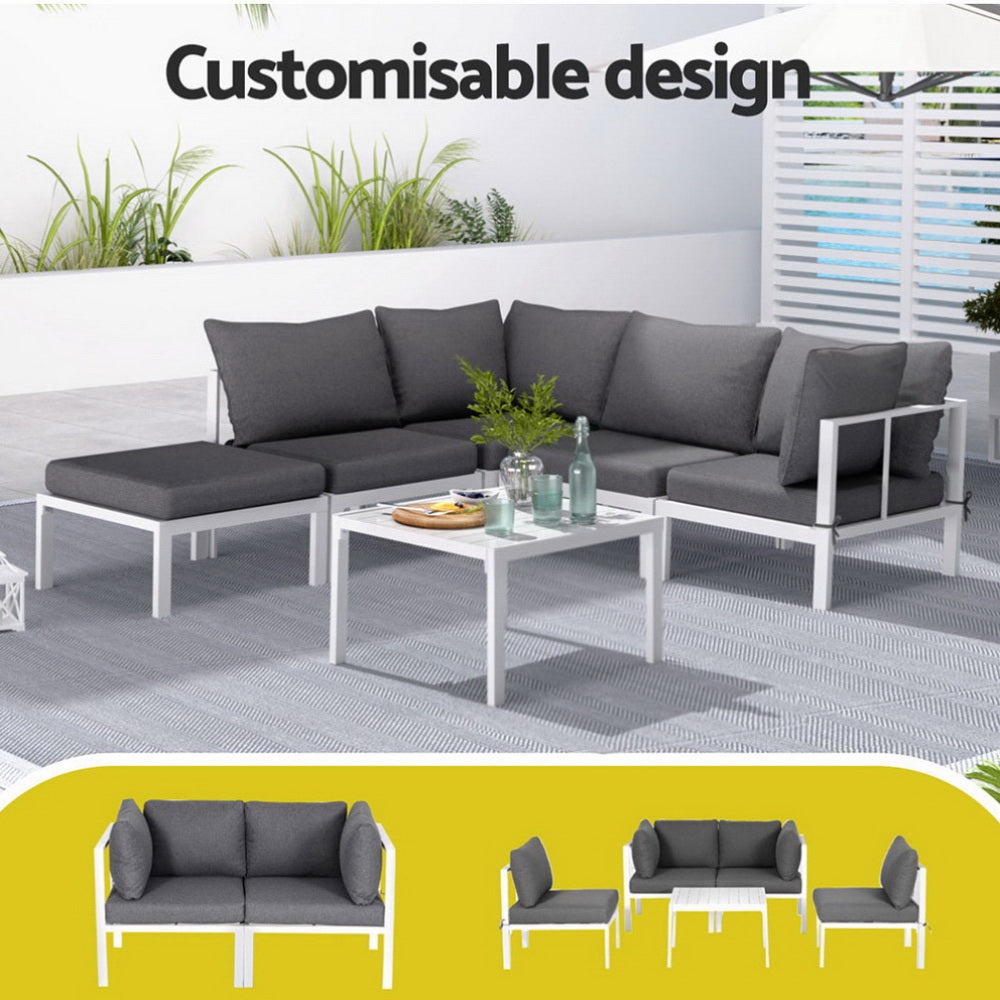 Gardeon 6PCS Outdoor Sofa Set Aluminium Table and Chairs Lounge Patio Furniture 4