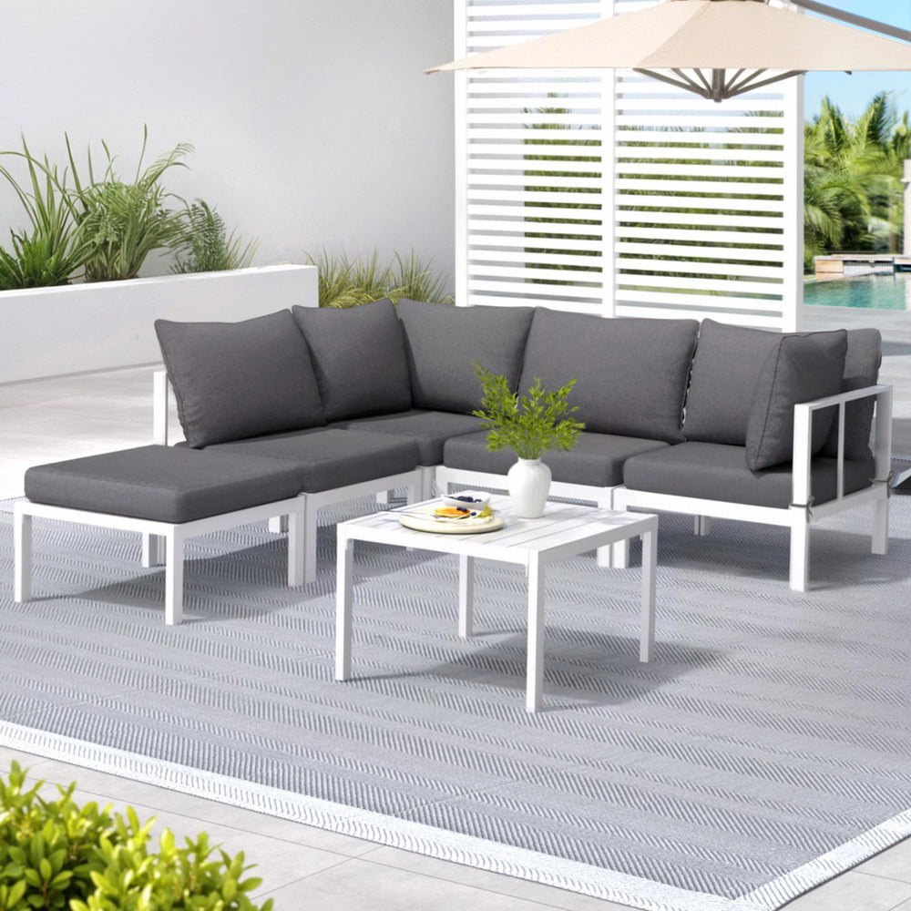 Gardeon 6PCS Outdoor Sofa Set Aluminium Table and Chairs Lounge Patio Furniture 7