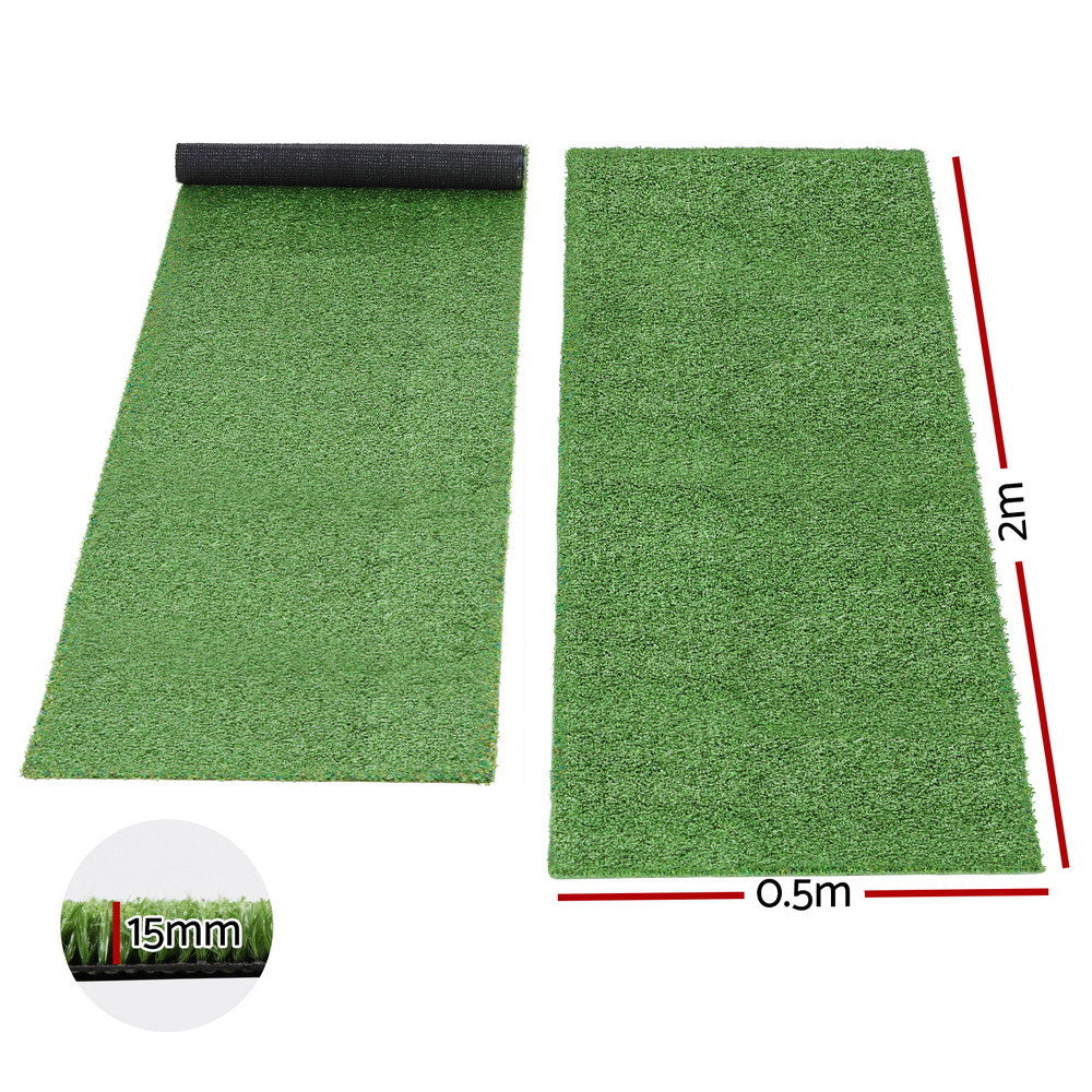 Prime Turf Artificial Grass Turf Rug Fake Grass 2 Rolls 15mm Height 50cm x 2m Indoor Outdoor Synthetic Grass Mat Carpet with Drainage Holes Plastic Plant 7