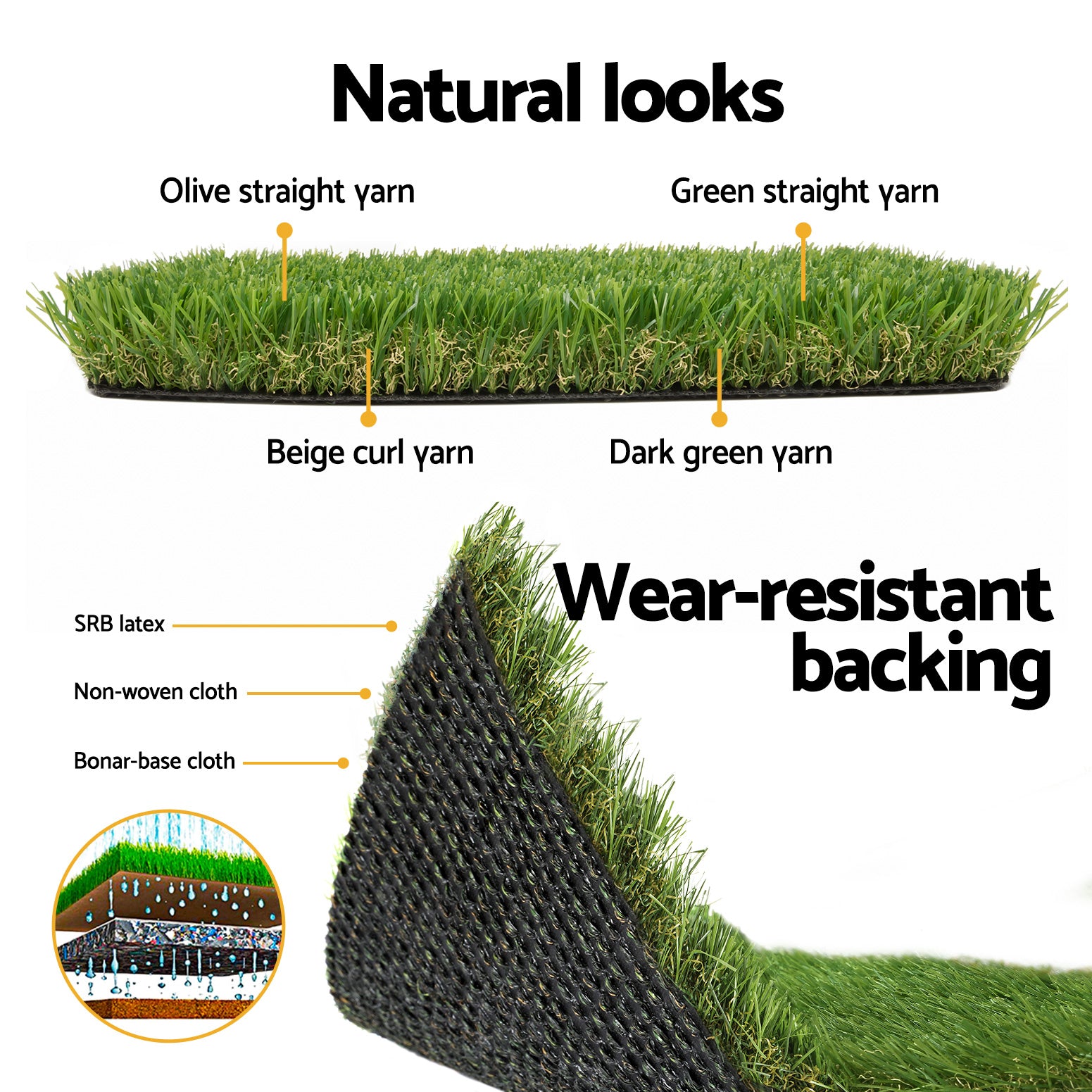 Prime Turf Artificial Grass 30mm 2mx5m 30SQM Synthetic Fake Lawn Turf Plastic Plant 4-coloured 6