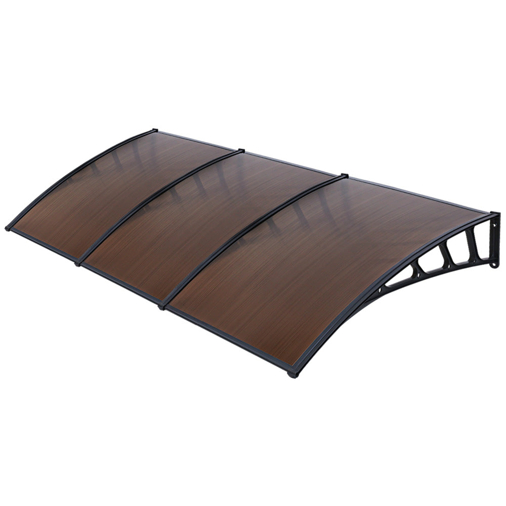 Instahut Window Door Awning Canopy 1.5mx3m Brown Sheet Black Plastic Frame 7