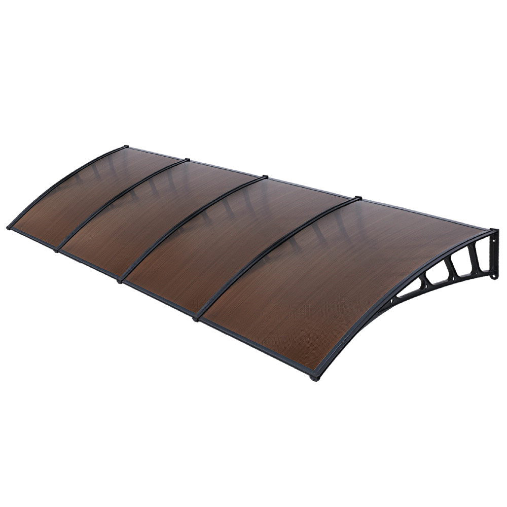 Instahut Window Door Awning Canopy 1.5mx4m Brown Sheet Black Plastic Frame 7