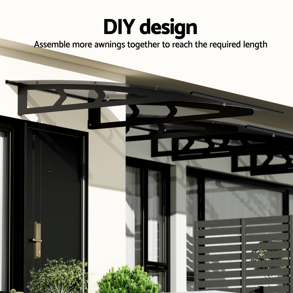 Instahut Window Door Awning Canopy 1mx1m Grey Solid Sheet Metal Frame 6