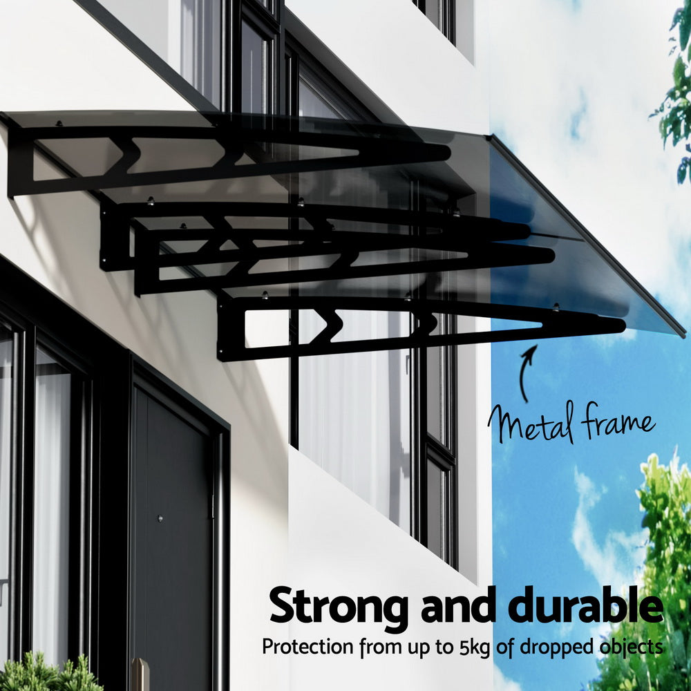 Instahut Window Door Awning Canopy 1mx2m Grey Solid Sheet Metal Frame 4