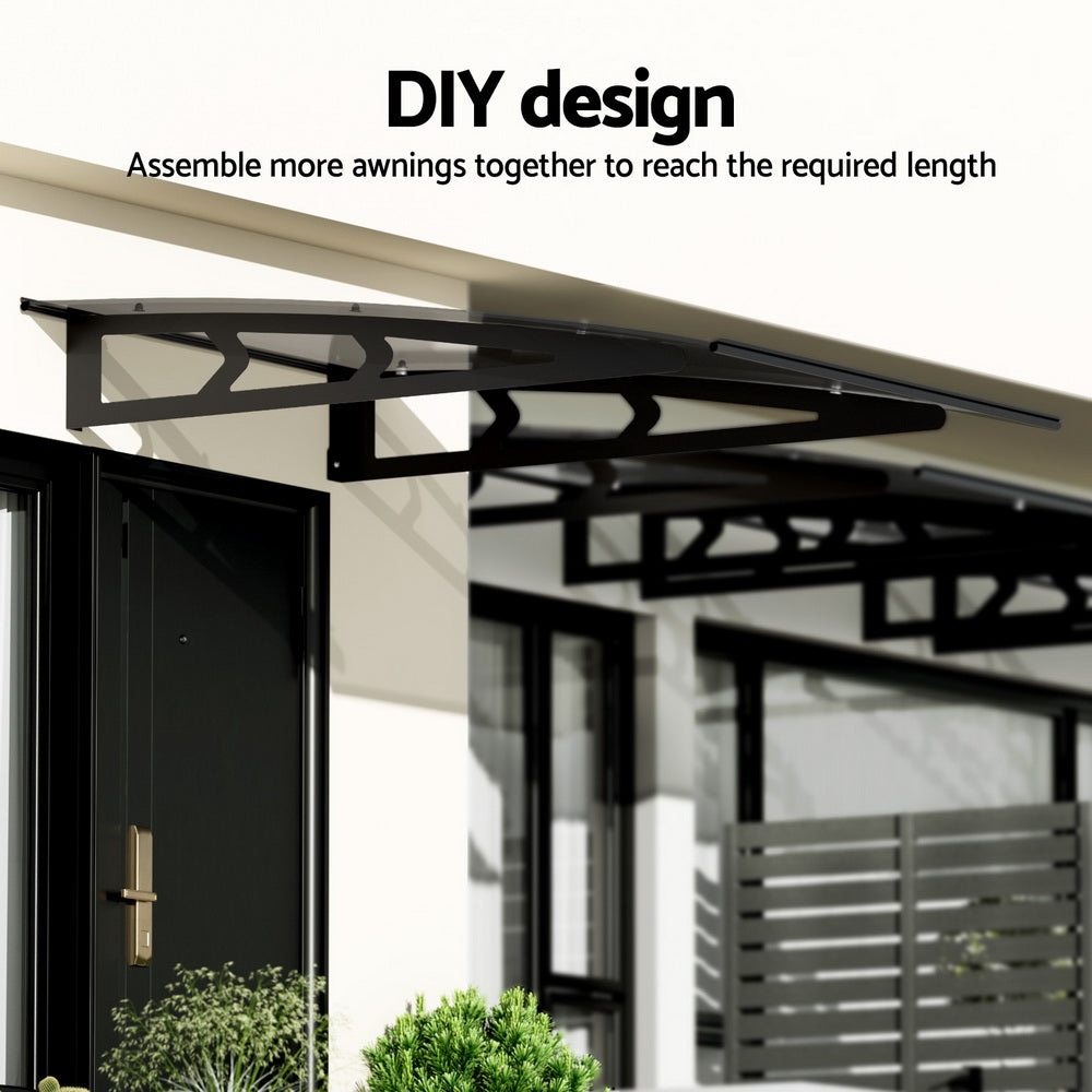 Instahut Window Door Awning Canopy 1mx2m Grey Solid Sheet Metal Frame 6