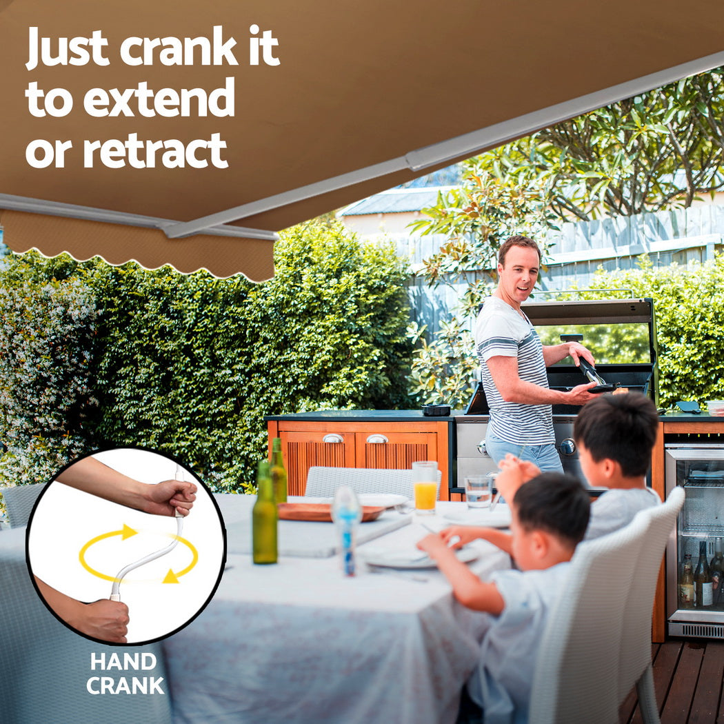 Instahut Retractable Folding Arm Awning Manual Sunshade 2.5Mx2M Beige 6
