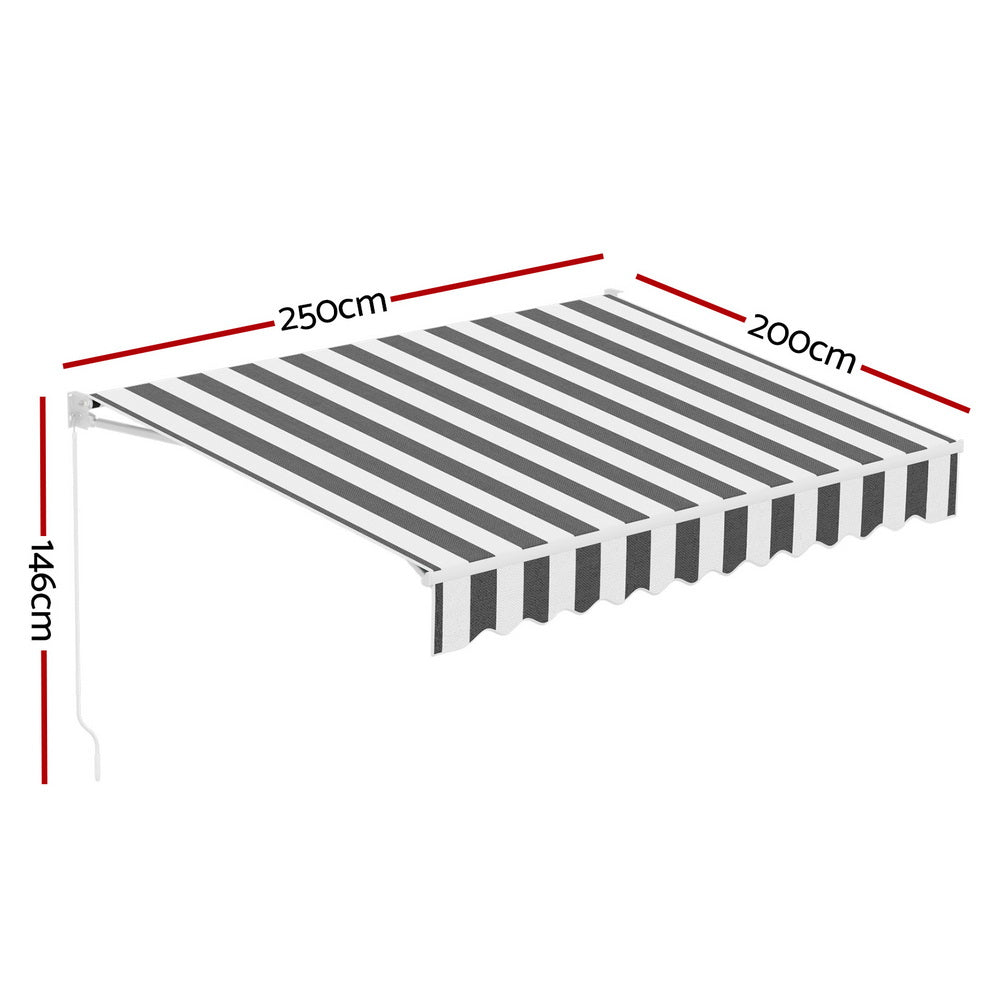 Instahut Retractable Folding Arm Awning Manual Sunshade 2.5Mx2M Grey White