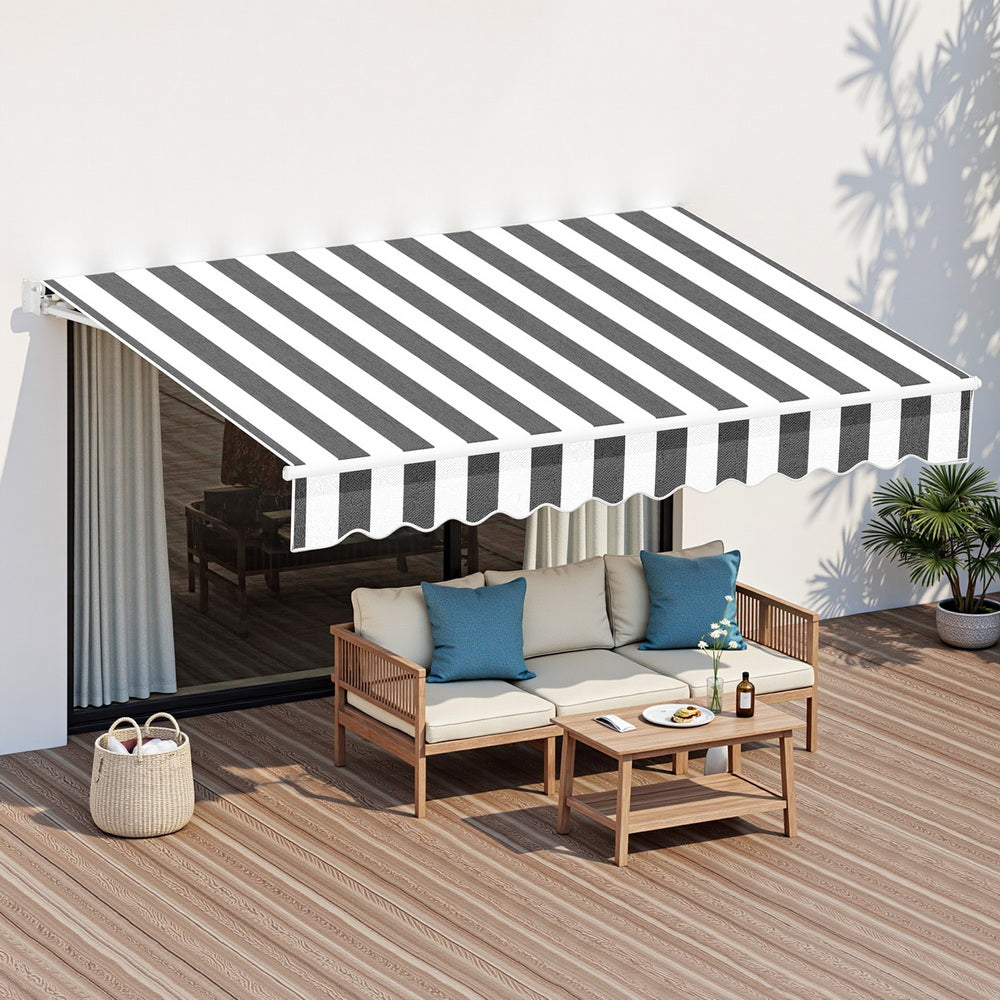 Instahut Retractable Folding Arm Awning Manual Sunshade 2.5Mx2M Grey White 7