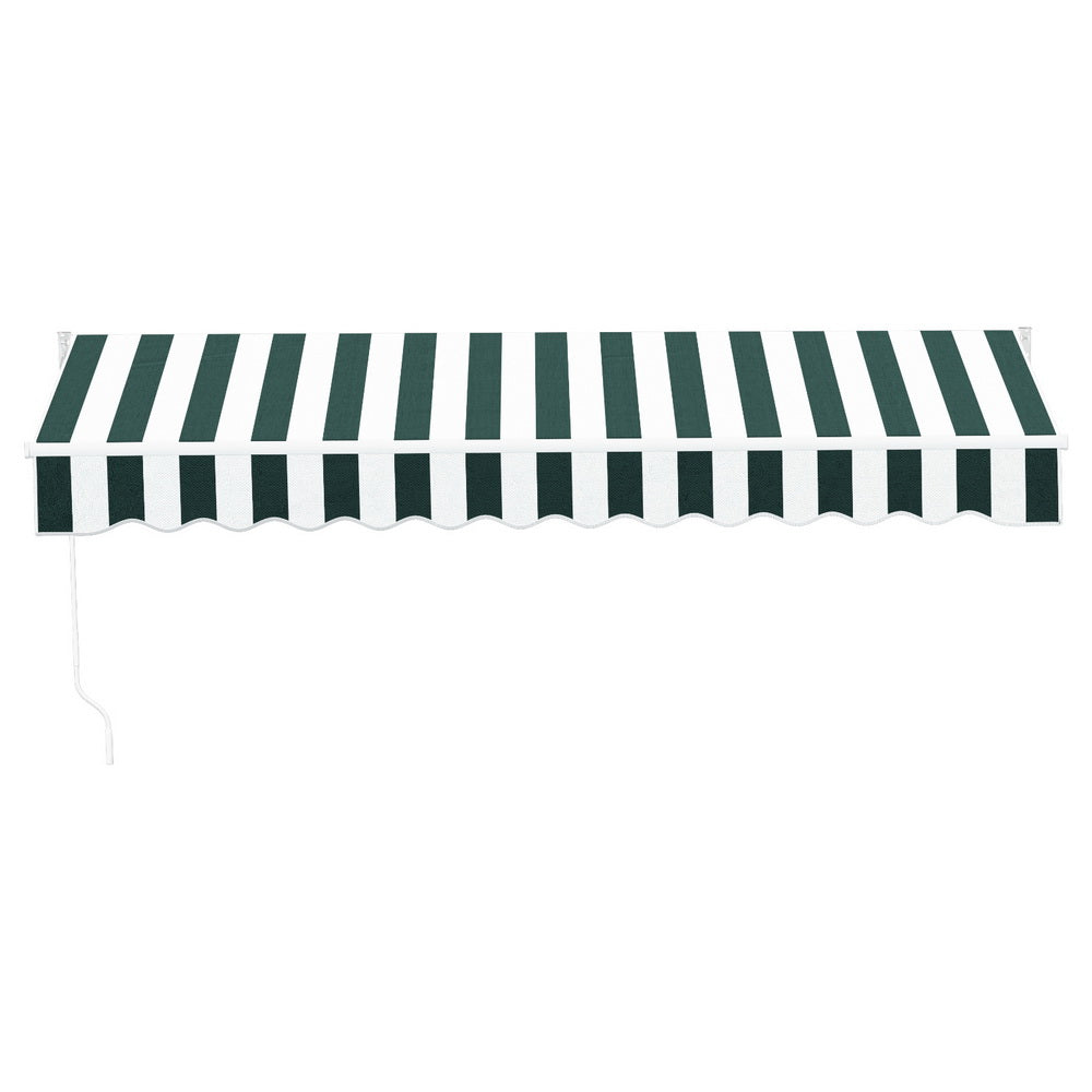Instahut Retractable Folding Arm Awning Manual Sunshade 3Mx2.5M Green White 3