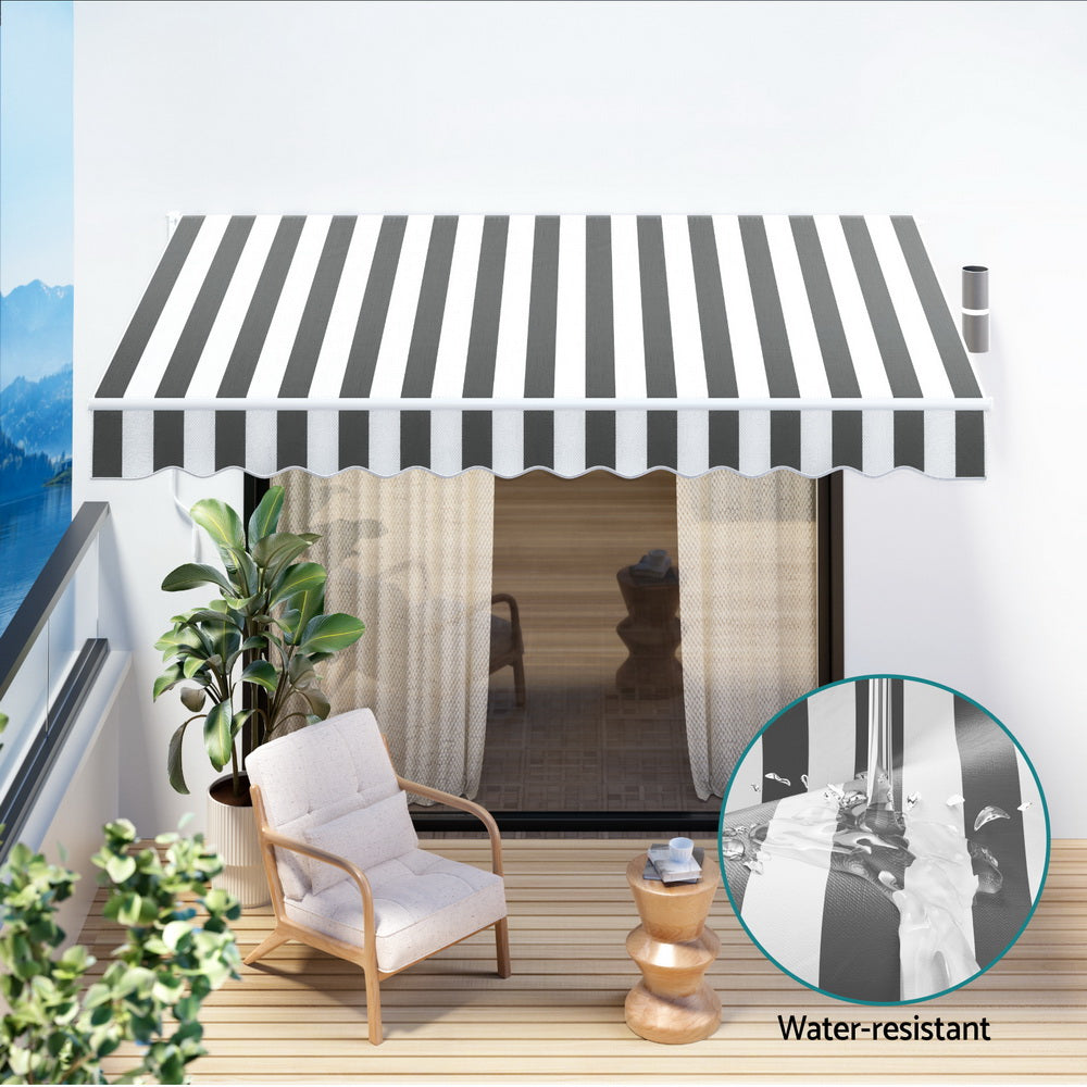 Instahut Retractable Folding Arm Awning Manual Sunshade 3Mx2.5M Grey White 6
