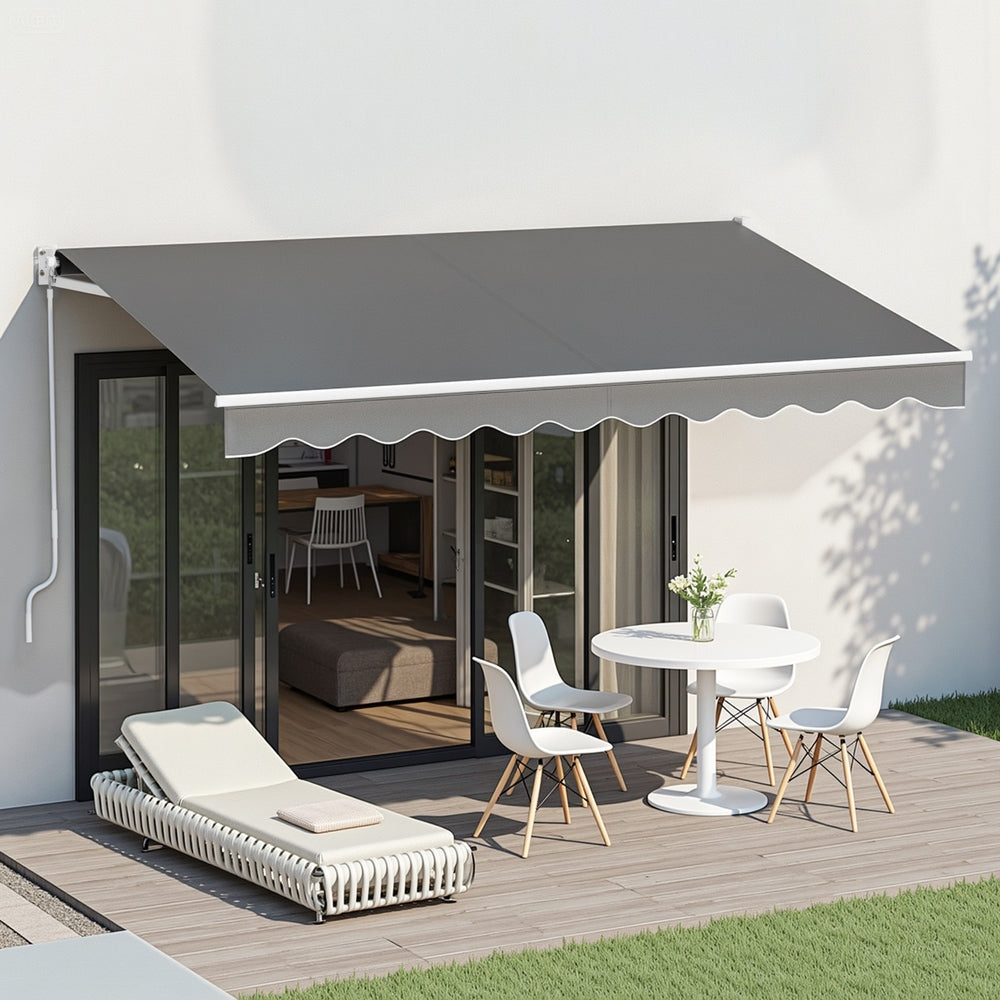 Instahut Retractable Folding Arm Awning Manual Sunshade 3.5M X 2.5M Grey 7