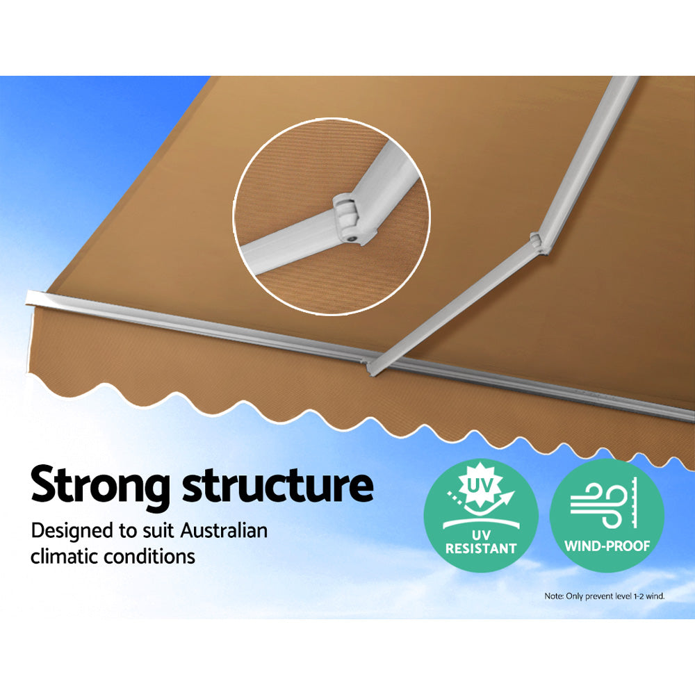 Instahut Retractable Folding Arm Awning Manual Sunshade 4Mx3M Beige 3