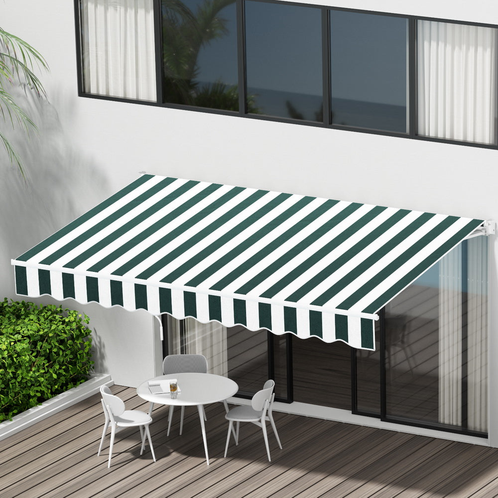 Instahut Retractable Folding Arm Awning Motorised Sunshade 3Mx2.5M Green White 7
