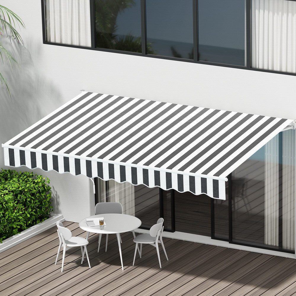 Instahut Retractable Folding Arm Awning Motorised Sunshade 3Mx2.5M Grey White 7