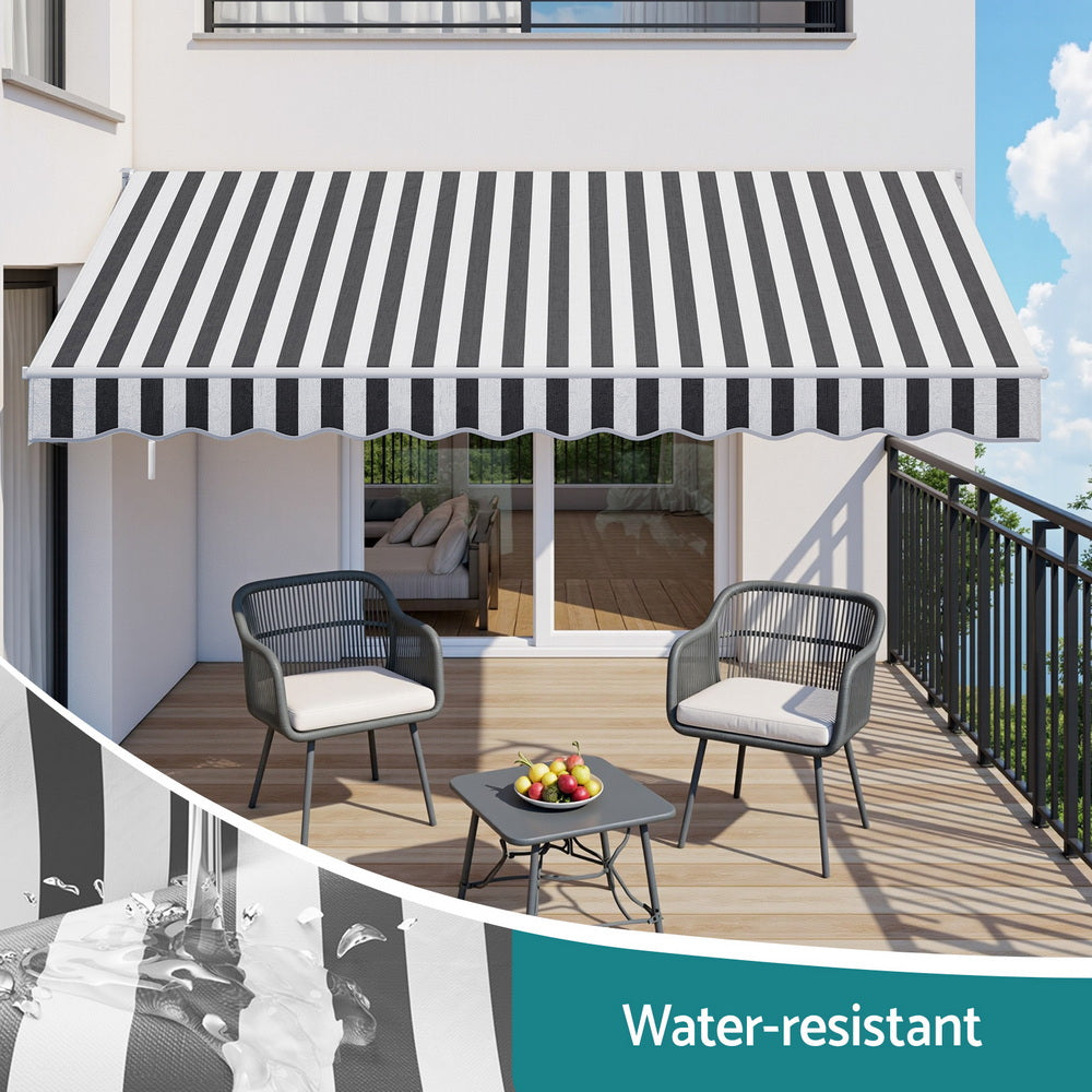 Instahut Retractable Folding Arm Awning Motorised Sunshade 5Mx3M Grey White 5