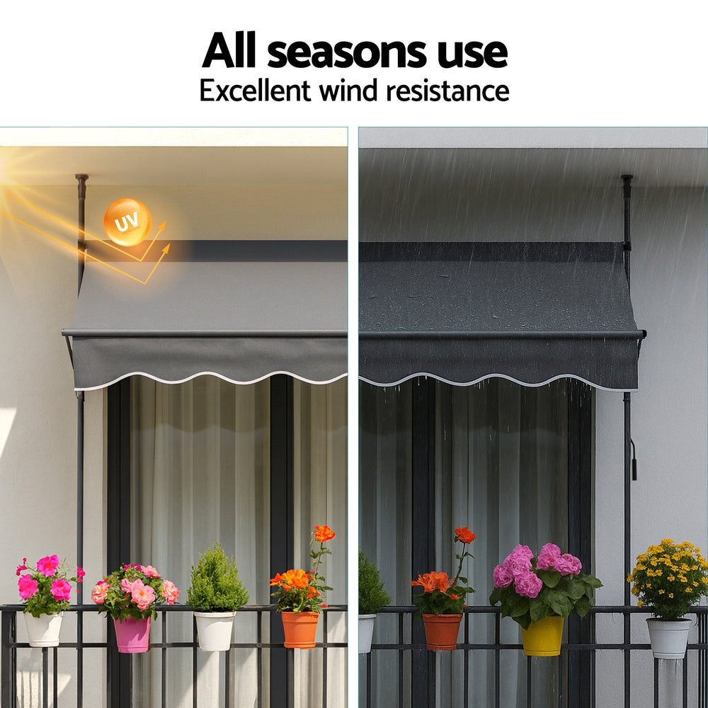 Instahut Window Fixed Pivot Arm Awning Outdoor Door Canopy 2X1.8M Grey 5